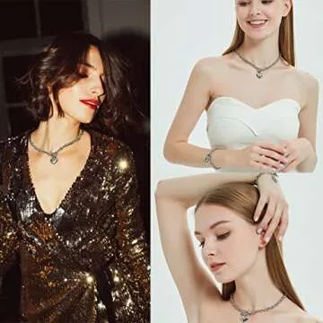 Heart Pendant Necklace and Bracelet Toggle Chain Stainless Steel Silver Drop White Jewelry Set For women (White)