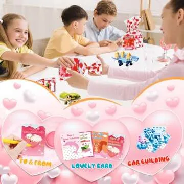 24 Pack Valentines Day Gifts Animal Dinosaur Figure Building Blocks with Valentine's Cards for Kids Boys Girls - Valentine Day Party Favors Classroom Exchange Gifts School Rewards Supplies