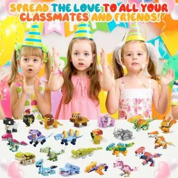 24 Pack Valentines Day Gifts Animal Dinosaur Figure Building Blocks with Valentine's Cards for Kids Boys Girls - Valentine Day Party Favors Classroom Exchange Gifts School Rewards Supplies