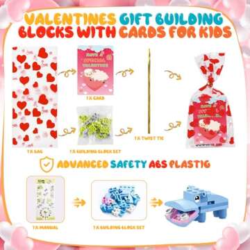 24 Pack Valentines Day Gifts Animal Dinosaur Figure Building Blocks with Valentine's Cards for Kids Boys Girls - Valentine Day Party Favors Classroom Exchange Gifts School Rewards Supplies