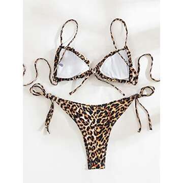 SOLY HUX Women's Frill Trim Triangle Top and Tie Side Bikini Set Two Piece Swimsuits Brown Leopard XS