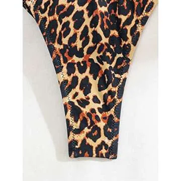 SOLY HUX Women's Frill Trim Triangle Top and Tie Side Bikini Set Two Piece Swimsuits Brown Leopard XS