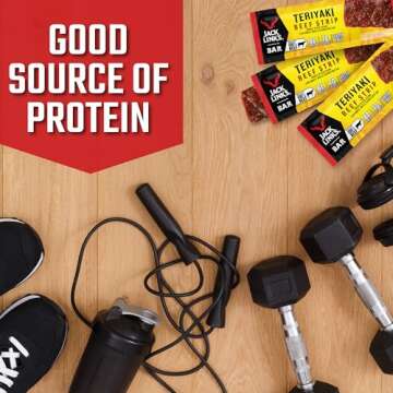 Jack Link's Jerky Bars, Teriyaki - 8g of Protein and 80 Calories, Made with Premium Beef, No added MSG - Keto Friendly and Gluten Free Snacks (Pack of 12)