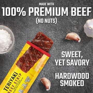 Jack Link's Jerky Bars, Teriyaki - 8g of Protein and 80 Calories, Made with Premium Beef, No added MSG - Keto Friendly and Gluten Free Snacks (Pack of 12)