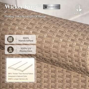 HERA'S HOUSE 4-Piece Patio Furniture Set, All Weather 5 Seats Outdoor Wicker Sofa with 44" Coffee Ta...