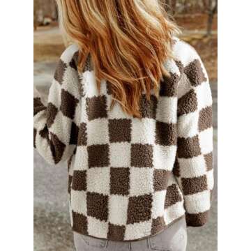 SHEWIN Jackets For Women Causal Lightweight Sherpa Fall Jacket Loose Button Down Oversized Plaid Fleece Coats Fall Clothes 2024 Chestnut Large