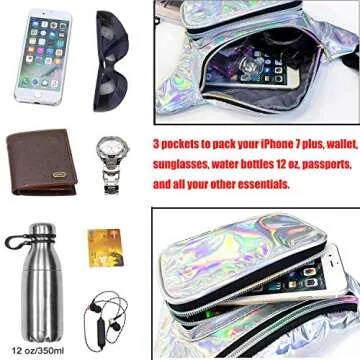 Shiny Neon Fanny Bag for Women Rave Festival Hologram Bum Travel Waist Pack (Silver)