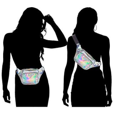 Shiny Neon Fanny Bag for Women Rave Festival Hologram Bum Travel Waist Pack (Silver)