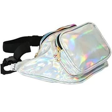 Shiny Neon Fanny Bag for Women Rave Festival Hologram Bum Travel Waist Pack (Silver)