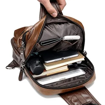 Vintage Brown Sling Backpack with USB Charger