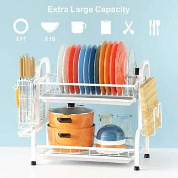 iSPECLE Dish Drying Rack – Premium 304 Stainless Steel 2-Tier Rack with Utensil Holder and Cutting...