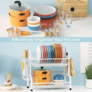 iSPECLE 2-Tier Stainless Steel Dish Drying Rack for Small Kitchens