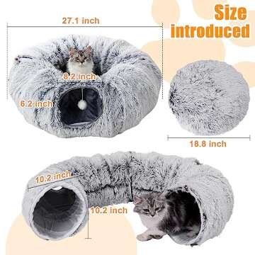 Durable Plush Cat Tunnel Bed with Hanging Ball & Peepholes