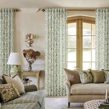Elegant Green Floral Linen Curtains - 84 Inches Long for Stunning Home Decor