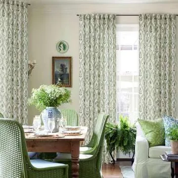 Green Floral Linen Curtains for Home Decor Elegance
