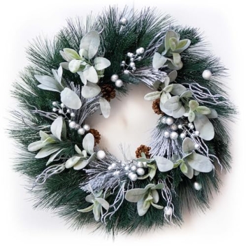 Winter Wreaths for Front Door, Soomeir 24 Inch Silver Spring Door Wreath with White Flowers, All Yea...