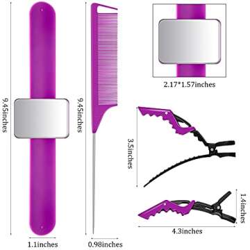 Magnetic Wristband for Hair Stylist Pin Wristband Wrist Pin Holder Braiders Wristband for Gel Silicone Sewing Pincushion with 3 Pieces Pintail Comb 6 Pieces Plastic Clip (Purple Wrist Strap)