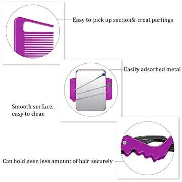 Magnetic Wristband for Hair Stylist Pin Wristband Wrist Pin Holder Braiders Wristband for Gel Silicone Sewing Pincushion with 3 Pieces Pintail Comb 6 Pieces Plastic Clip (Purple Wrist Strap)