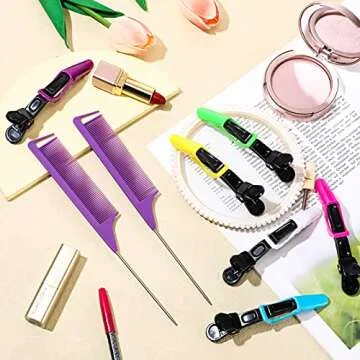 Magnetic Wristband for Hair Stylist Pin Wristband Wrist Pin Holder Braiders Wristband for Gel Silicone Sewing Pincushion with 3 Pieces Pintail Comb 6 Pieces Plastic Clip (Purple Wrist Strap)