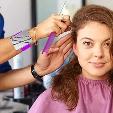 Magnetic Wristband for Hair Stylist Pin Wristband Wrist Pin Holder Braiders Wristband for Gel Silicone Sewing Pincushion with 3 Pieces Pintail Comb 6 Pieces Plastic Clip (Purple Wrist Strap)