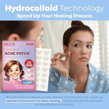 MEDca Acne Patches for Face - Hydrocolloid Bandages (56 Count) Pimple Patches for Face in Hearts & Stars, Acne Spot Treatment Care for Face & Skin Spot Patch Conceals Zits, Acne and Blackheads