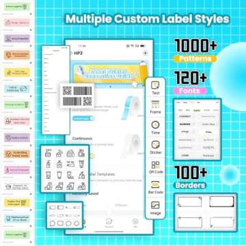 vretti Label Maker Machine with Tape, HP2 Portable Bluetooth Label Printer for Storage, Shipping, Barcode, Office, Home, Organizing Mini Sticker Label Maker with Multiple Templates (Blue)