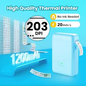 vretti Label Maker Machine with Tape, HP2 Portable Bluetooth Label Printer for Storage, Shipping, Barcode, Office, Home, Organizing Mini Sticker Label Maker with Multiple Templates (Blue)