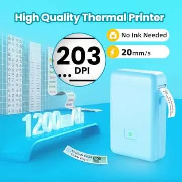 vretti Label Maker Machine with Tape, HP2 Portable Bluetooth Label Printer for Storage, Shipping, Barcode, Office, Home, Organizing Mini Sticker Label Maker with Multiple Templates (Blue)