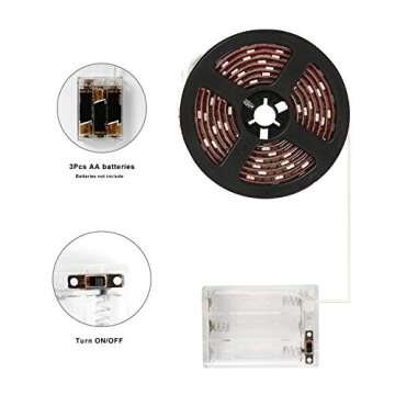 Geekeep White Led Strip Lights Battery Powered, Cordless Led Light Strip, Waterproof Led Light Strips Battery Powered, Wireless Strip Lights, Battery Operated Strip Lights, 6.56ft/2m Outdoor Indoor