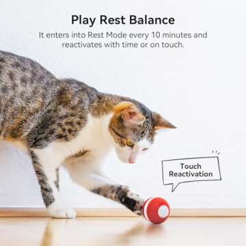 Cheerble Interactive Cat Ball Toy, Automatic Moving Ball Puzzle Toy for Indoor Cat Kitten, Smart Anti-Depression Pet Toy Fun Gift with Light, Red