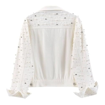 LifeShe Women's Cropped Rhinestones Denim Jacket