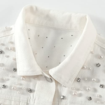 LifeShe Women's Cropped Rhinestones Denim Jacket