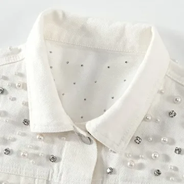 LifeShe Women's Cropped Rhinestones Denim Jacket