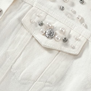 LifeShe Women's Cropped Rhinestones Denim Jacket