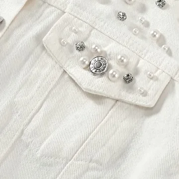 LifeShe Women's Cropped Rhinestones Denim Jacket