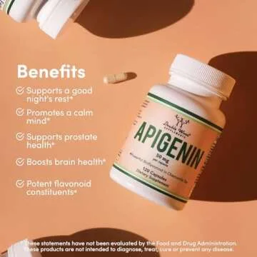 Apigenin Supplement - 50mg per Capsule, 120 Count (Powerful Bioflavonoid Found in Chamomile Tea for Relaxation, Sleep, and Mood) Senolytic Flavonols for Aging (Gluten Free) by Double Wood