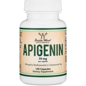 Apigenin Supplement - 50mg per Capsule, 120 Count (Powerful Bioflavonoid Found in Chamomile Tea for Relaxation, Sleep, and Mood) Senolytic Flavonols for Aging (Gluten Free) by Double Wood