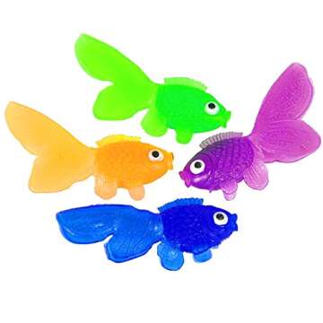 4E's Novelty 144 Plastic Goldfish Mini 2" Vinyl Gold Fish Toys for Kids - Carnival Games, Animal Sea Life Party Favor, Summer Outdoor Fun Games & Activities, Counting, Assorted Colors