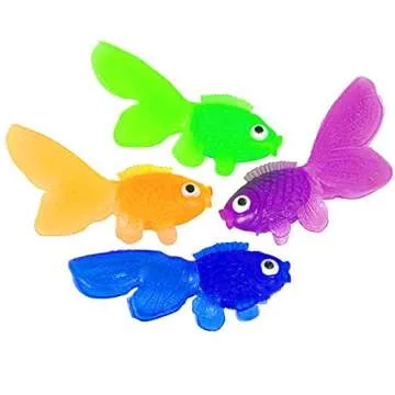 4E's Novelty 144 Plastic Goldfish Mini 2" Vinyl Gold Fish Toys for Kids - Carnival Games, Animal Sea Life Party Favor, Summer Outdoor Fun Games & Activities, Counting, Assorted Colors