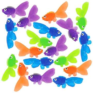 4E's Novelty 144 Plastic Goldfish Mini 2" Vinyl Gold Fish Toys for Kids - Carnival Games, Animal Sea Life Party Favor, Summer Outdoor Fun Games & Activities, Counting, Assorted Colors