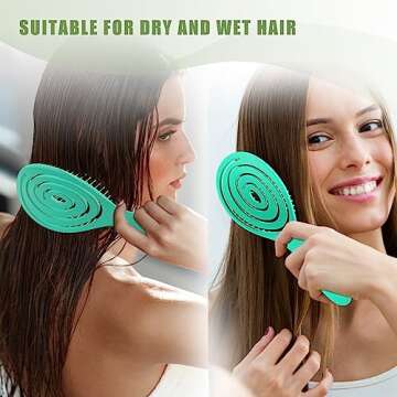 SHINLEA Hair Brush, Detangle Anti Tangle Brush, Spiral Hairbrush for Wet & Dry Hair, Women, Men, Kids, Glide Through Tangles For All Hair Types, Green