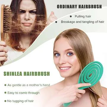 SHINLEA Hair Brush, Detangle Anti Tangle Brush, Spiral Hairbrush for Wet & Dry Hair, Women, Men, Kids, Glide Through Tangles For All Hair Types, Green