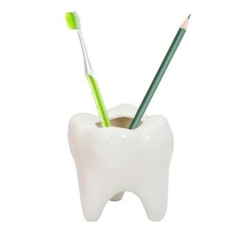 Gemseek Cute Tooth Succulent Planter Pot with Drainage Tray, White Ceramic Cactus Flower Container, Small Indoor Air Plant Holder for Dental Office Decor