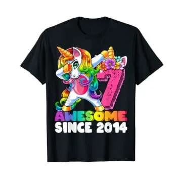 Awesome Since 2014 Dabbing Unicorn 7th Birthday Gift Girls T-Shirt