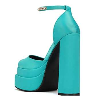 THESHY Womens Platform Chunky High Block Heels Ankle Strap Buckles Wedge Dress Pumps Fashion Shoes for Women Lake Blue