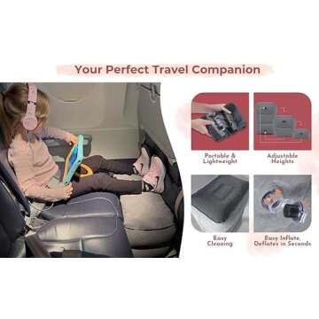 Inflatable Airplane Footrest Pillow | Inflatable Kids Travel Bed | Adjustable Height Inflatable Foot Rest for Air Travel, Train, Car, Home or Office | Airplane Bed for Toddler | Kids Travel Essentials