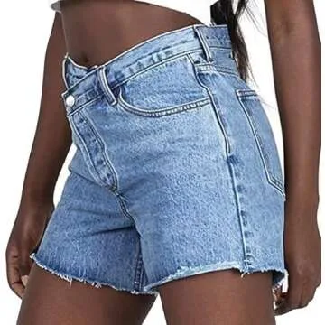 Genleck Women's Juniors Criss Crossover Jean Shorts
