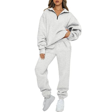 AUTOMET Women's Sweatsuits 2 Piece Outfits Long Sleeve Half Zip Pullover and Baggy Sweatpants with P...