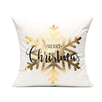 All Smiles White Gold Christmas Decorations Throw Pillow Covers 18X18 Set of 4 Winter Xmas Navidad Home Holiday Décor Velvet Cushion Cases for Sofa Tree Snowflake Reindeer