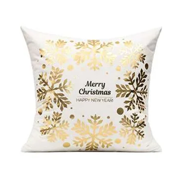 All Smiles White Gold Christmas Decorations Throw Pillow Covers 18X18 Set of 4 Winter Xmas Navidad Home Holiday Décor Velvet Cushion Cases for Sofa Tree Snowflake Reindeer